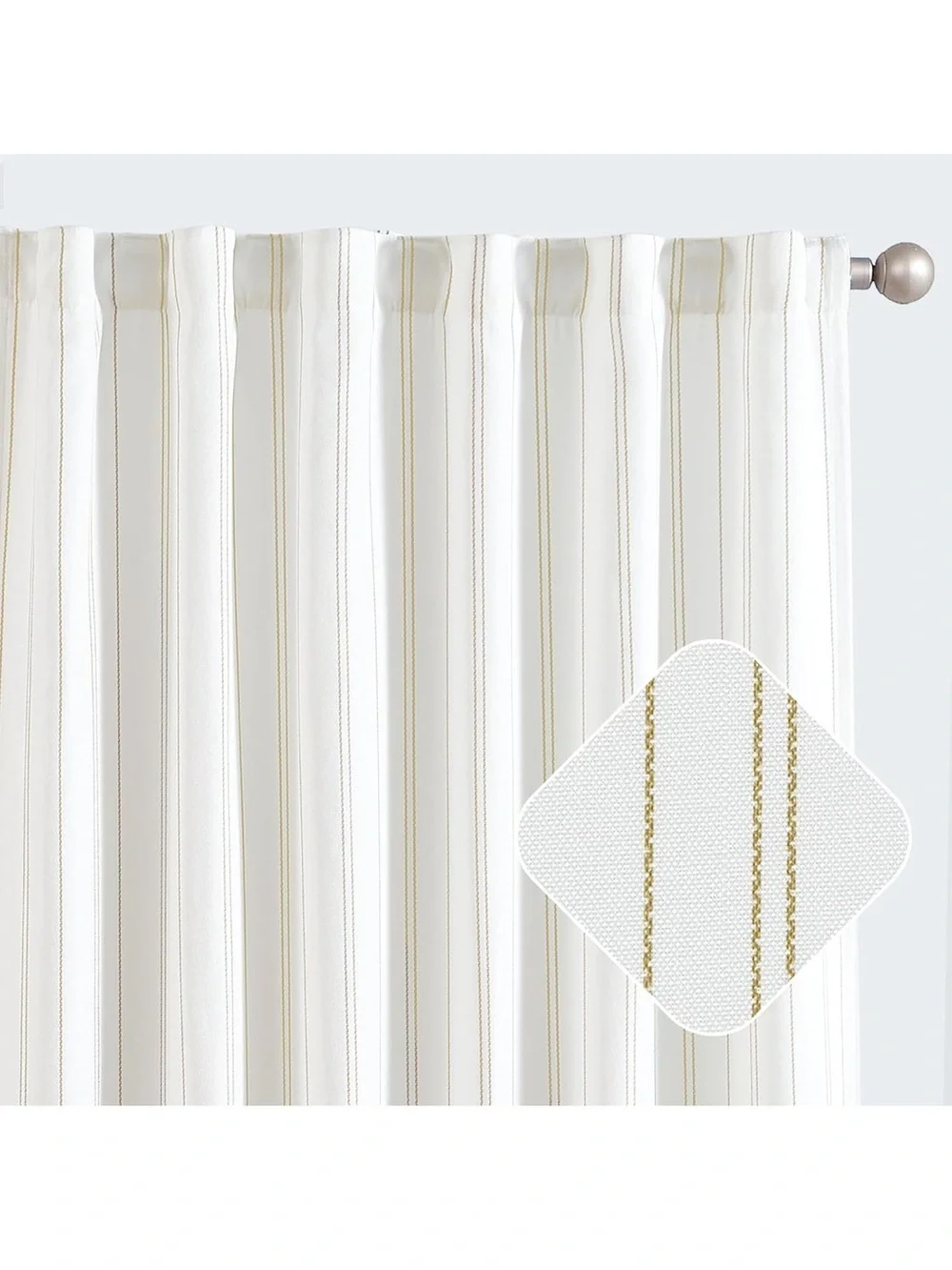 Yellow Striped Curtains 90”Length Window Treatment Modern Linen Look 1857/c-1